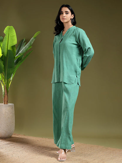 Green Cotton Slub Co-ord Set- Set of 2