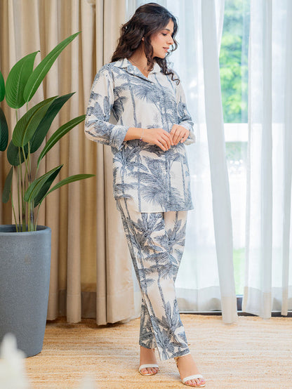 White Grey Printed Cotton Co-ord Set - Set of 2