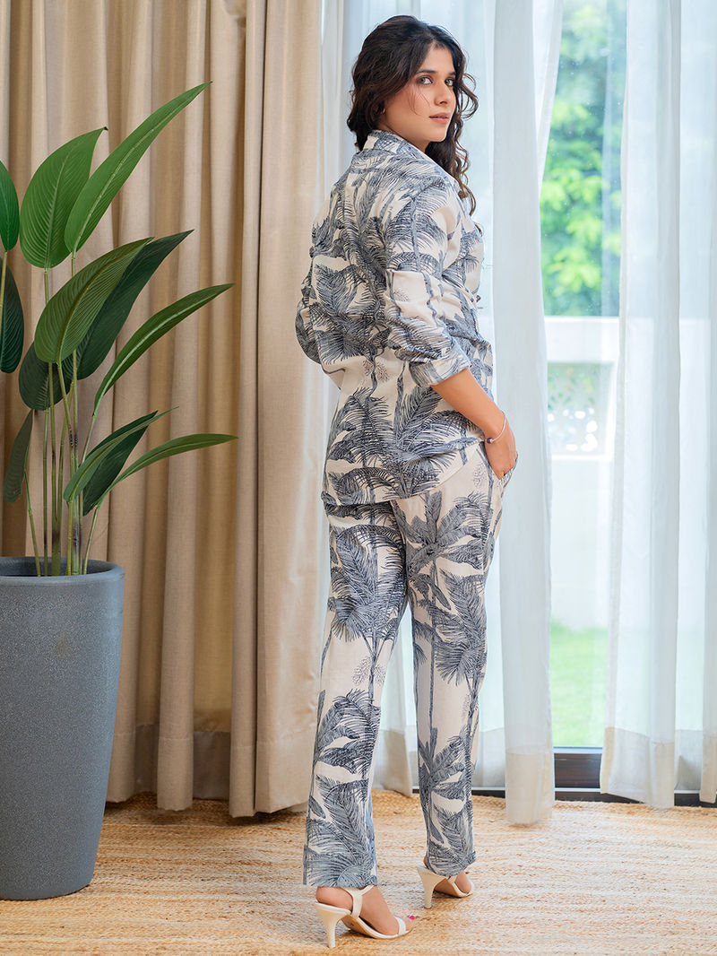 White Grey Printed Cotton Co-ord Set - Set of 2