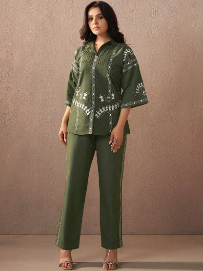 Embroidered Shirt With Trousers Co-Ords