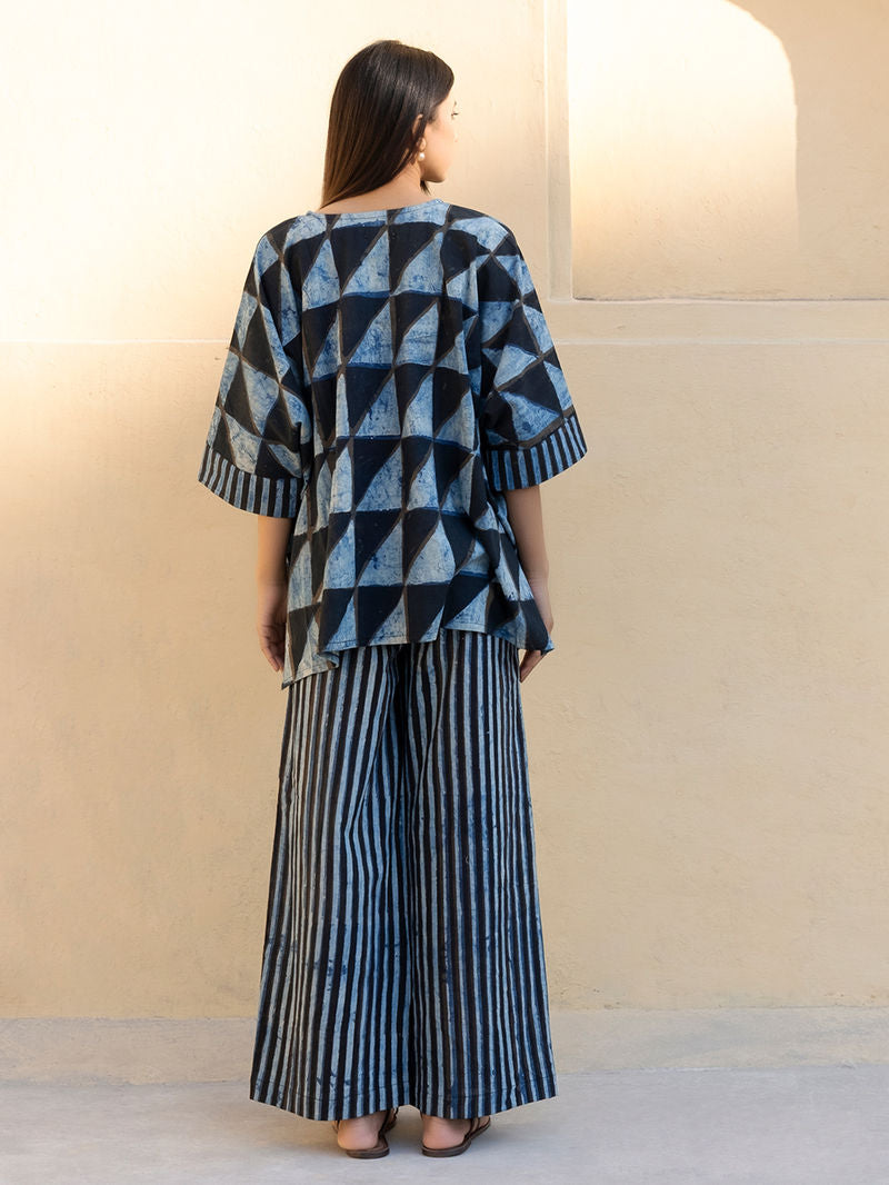 Indigo Ajrakh Hand Block Printed Cotton Co-ord Set - Set of 2