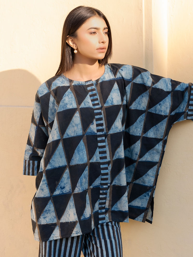 Indigo Ajrakh Hand Block Printed Cotton Co-ord Set - Set of 2