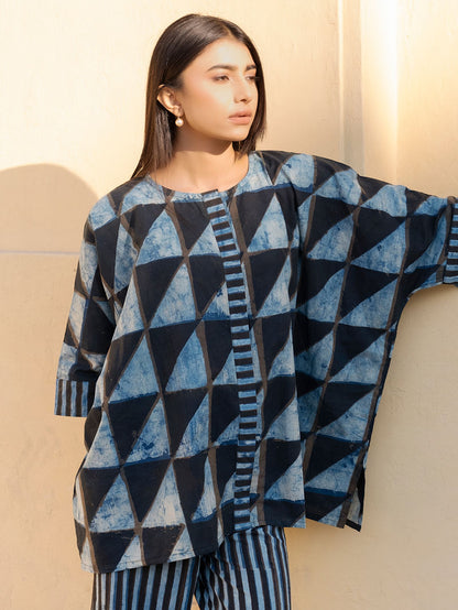 Indigo Ajrakh Hand Block Printed Cotton Co-ord Set - Set of 2