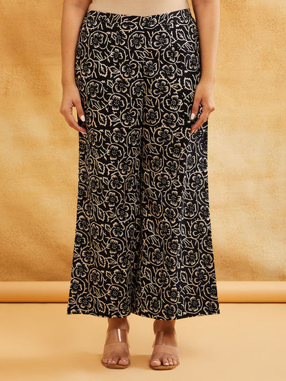 Black Hand Block Printed Cotton Kurta with Palazzo - Set of 2