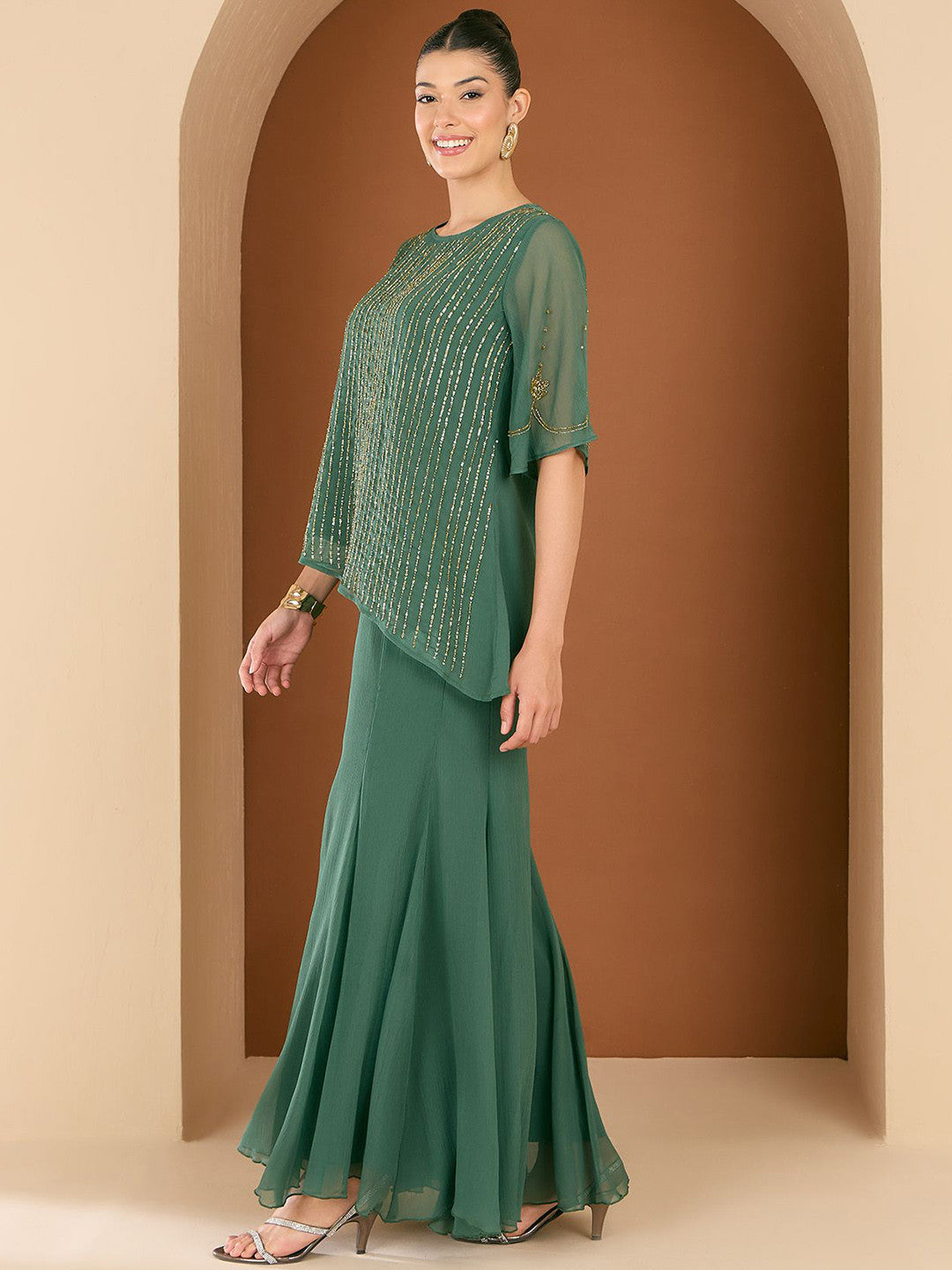 Embellished Round Neck Top & Palazzo Co-Ords