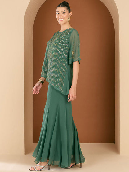 Embellished Round Neck Top & Palazzo Co-Ords