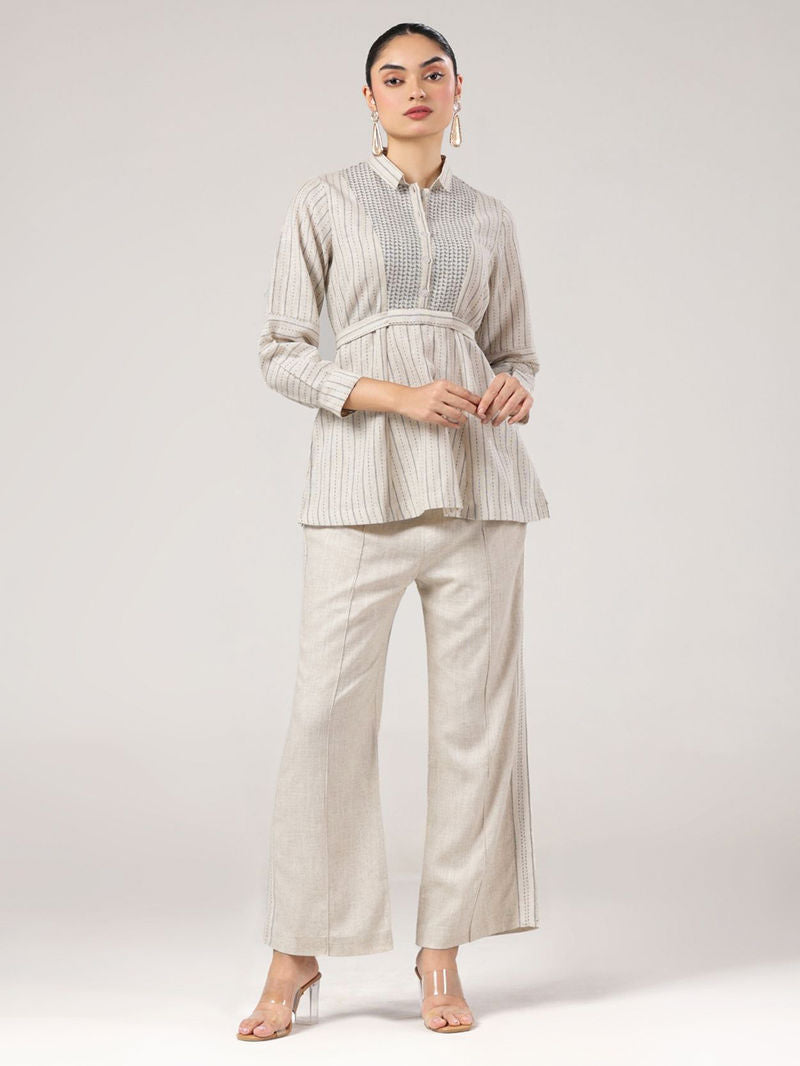 Off White Embroidered Cotton Co-ord Set - Set of 2