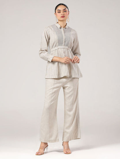 Off White Embroidered Cotton Co-ord Set - Set of 2