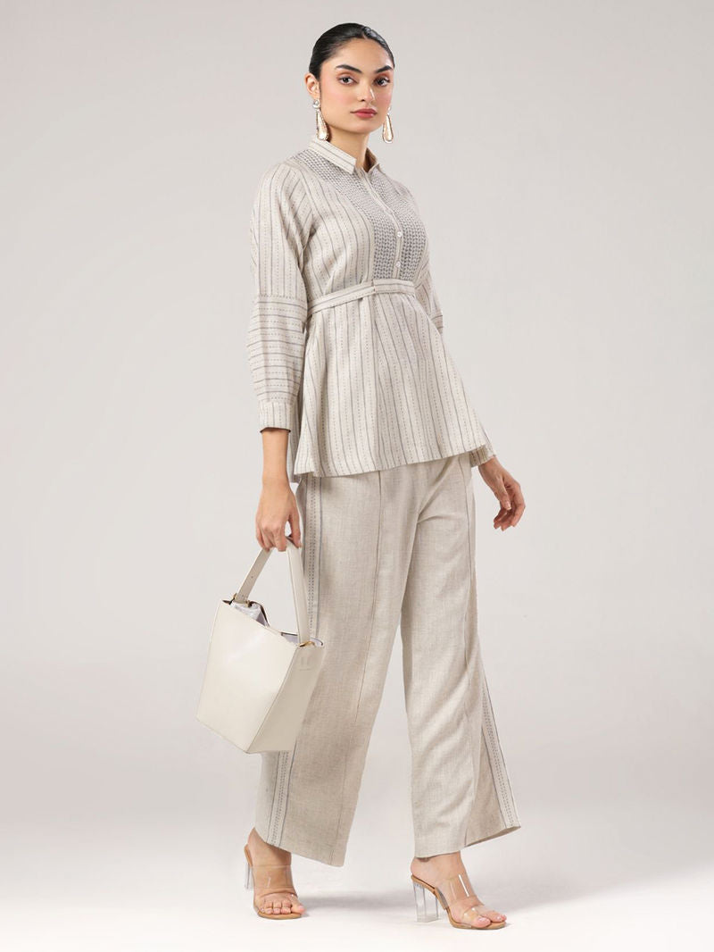 Off White Embroidered Cotton Co-ord Set - Set of 2