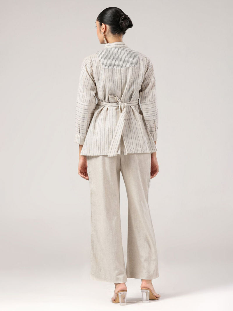 Off White Embroidered Cotton Co-ord Set - Set of 2