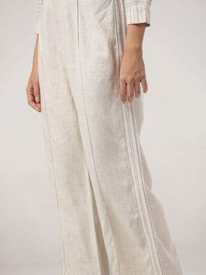 Off White Embroidered Cotton Co-ord Set - Set of 2