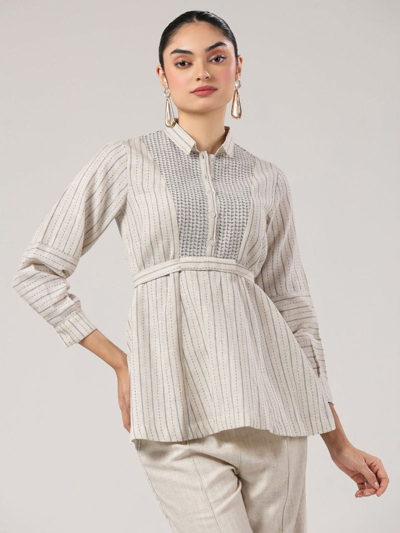 Off White Embroidered Cotton Co-ord Set - Set of 2