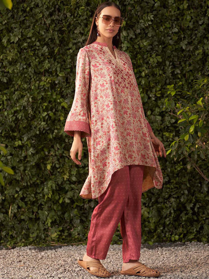 Pink Printed Satin Co-Ord Set For Women